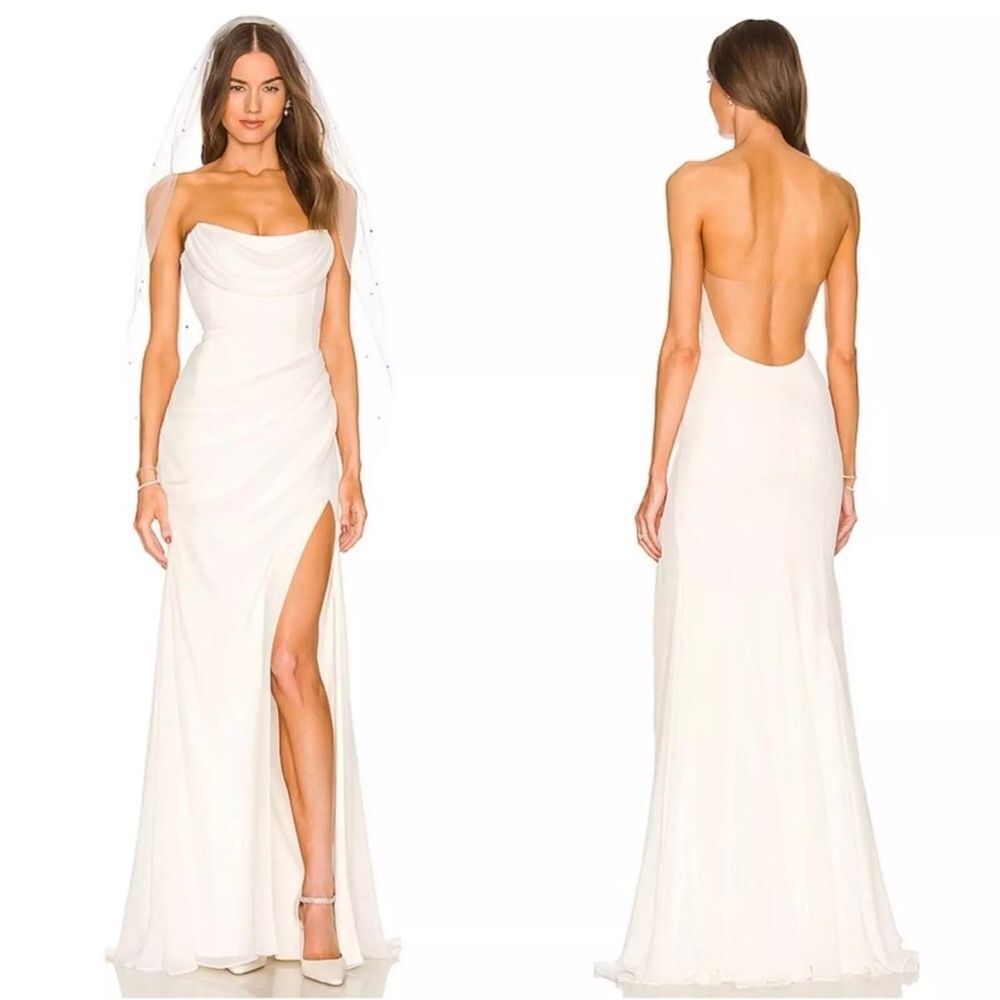 Katie May Off-Shoulder White Wedding Gown with Side Slit